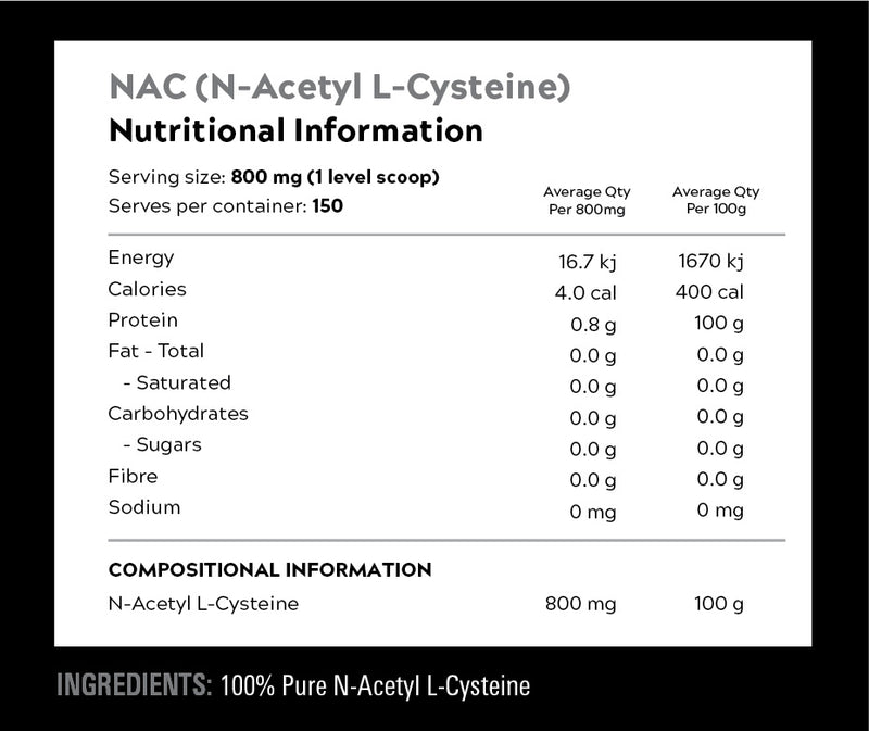 NAC - 800MG Per Serve  100% Pure N-Acetyl L-Cysteine