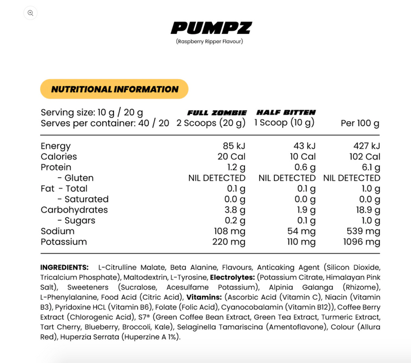 Zombie Labs PUMPZ Non Stim Pre Workout