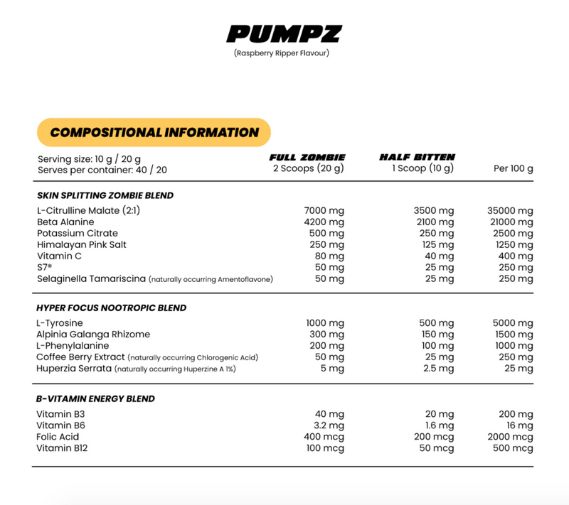 Zombie Labs PUMPZ Non Stim Pre Workout